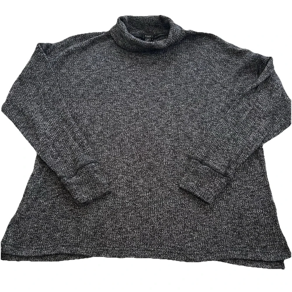 J Crew Relaxed Roll Neck Tunic Sweater Loose ‎ Charcoal Marbled Woman's M EUC